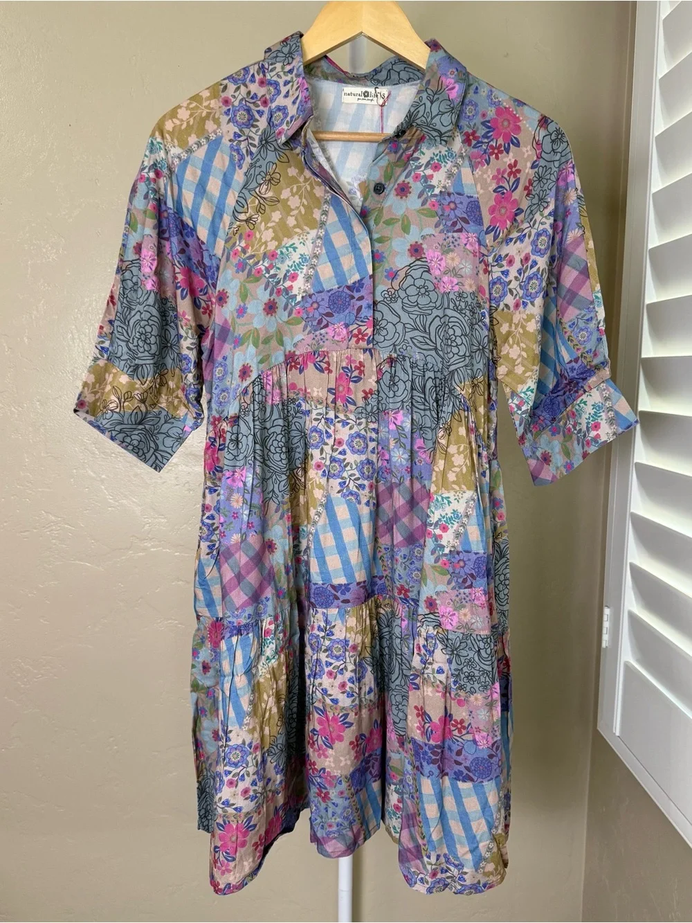 NATURAL LIFE Pastel Floral Patchwork Becca Mini Dress Small NWT Pockets Boho